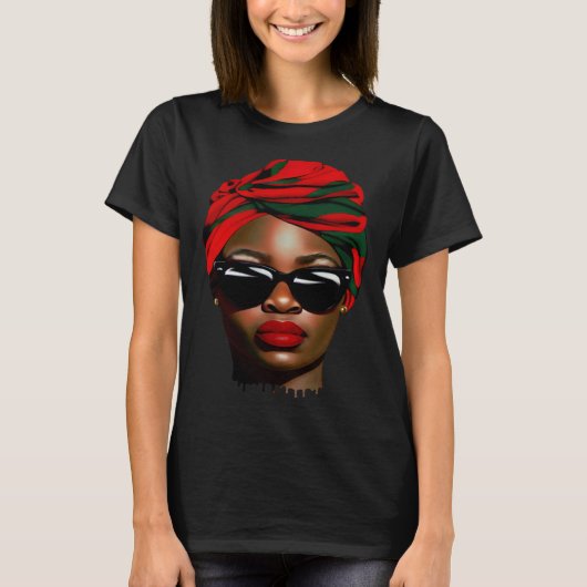 Black Woman Melanin Sunglasses Lipstick Black Hist T-shirt (Voorkant)