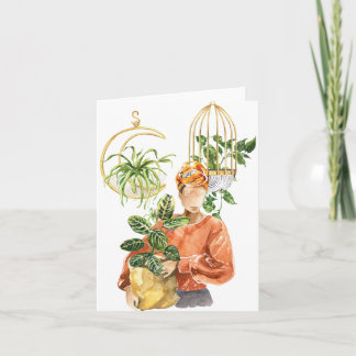 Black Woman Plant Lover Blank Card Kaart