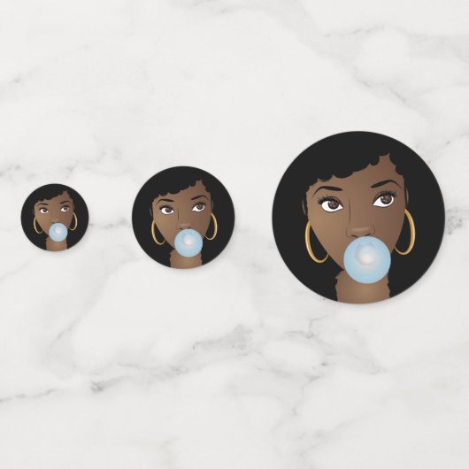 Black Woman Popping Blue Bubblegum Confetti (Voorkanten)