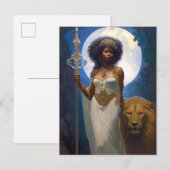 Black Woman Queen met Lion Fantasy Art Briefkaart (Voorkant / Achterkant)