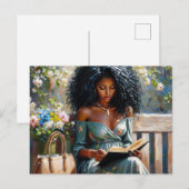 Black Woman Reading - Spring Floral Art Briefkaart (Voorkant / Achterkant)