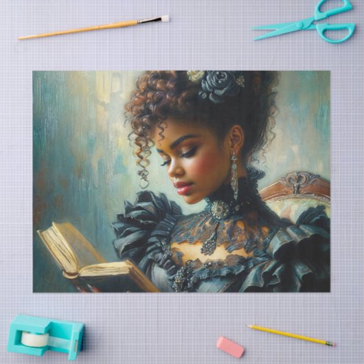 Black Woman Reading Vintage Painting Tissuepapier (Craft)