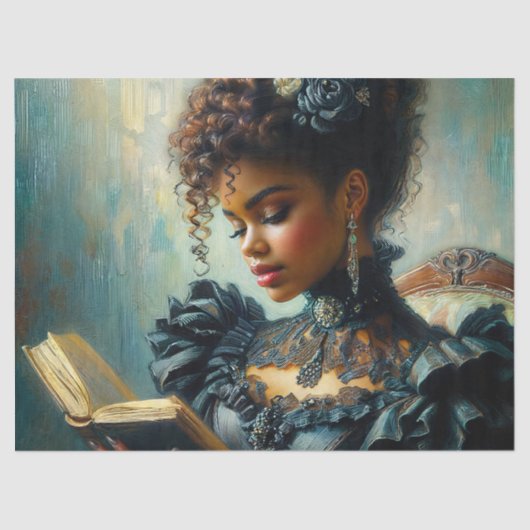 Black Woman Reading Vintage Painting Tissuepapier (Voorkant)