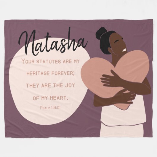 Black Woman Scripting Heart Personalized Plum Fleece Deken (Voorkant (Horizontaal))