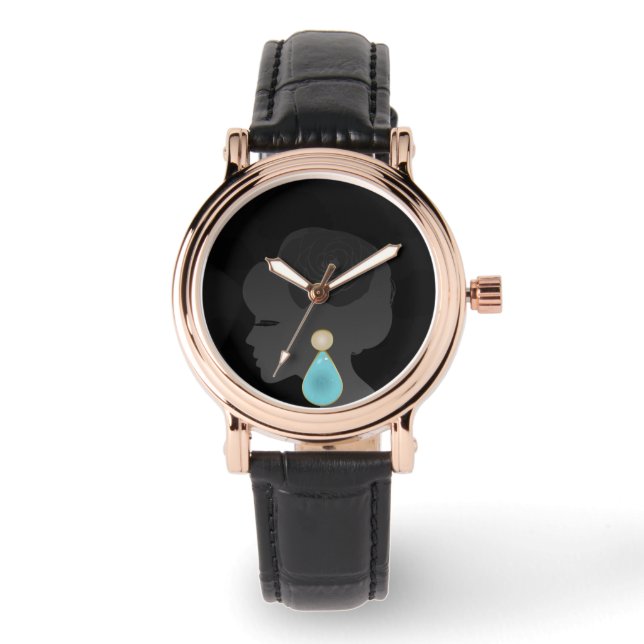 Black Woman Silhouette Dark Glamour Horloge (Voorkant)