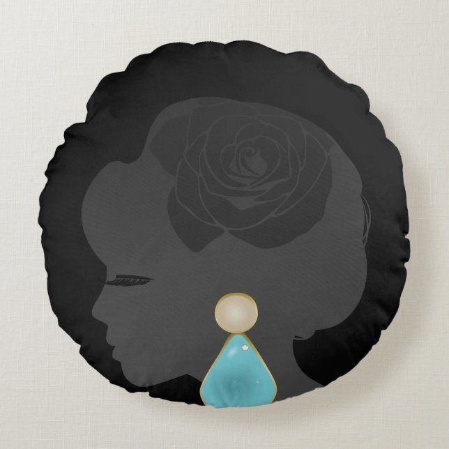 Black Woman Silhouette Dark Glamour Rond Kussen (Voorkant)
