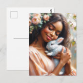 Black Woman Smiling With Cute Bunny Floral  Briefkaart (Voorkant / Achterkant)