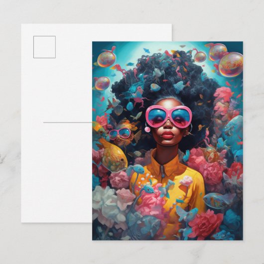 Black Woman Surreal Moderne Pop Fantasy Art Briefkaart (Voorkant / Achterkant)
