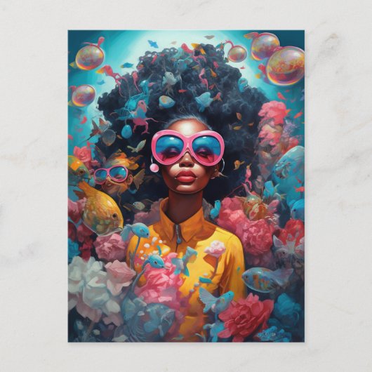 Black Woman Surreal Moderne Pop Fantasy Art Briefkaart (Voorkant)