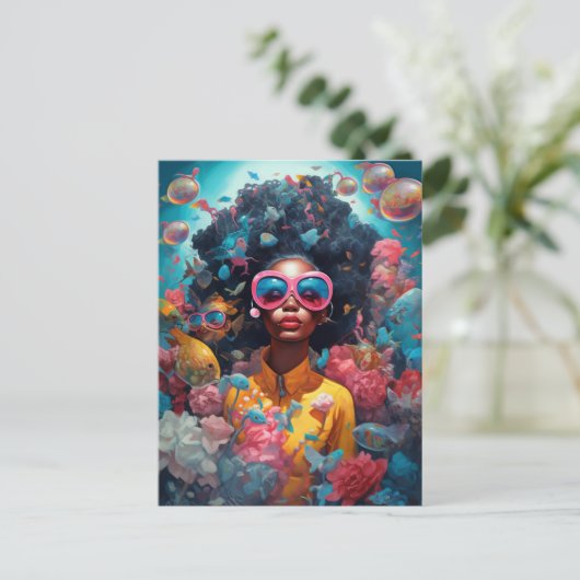 Black Woman Surreal Moderne Pop Fantasy Art Briefkaart (Staand voorkant)