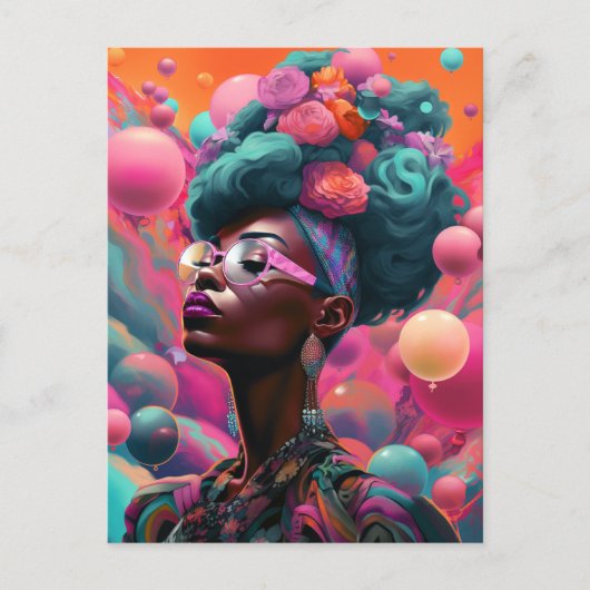 Black Woman Surreal Moderne Pop Fantasy Art Briefkaart (Voorkant)