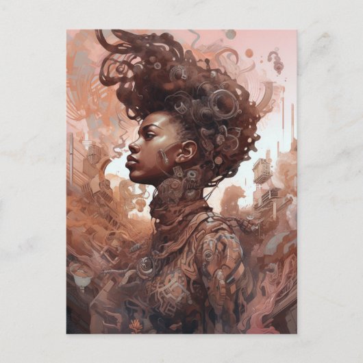 Black Woman Surreal Science Fiction Art Briefkaart (Voorkant)