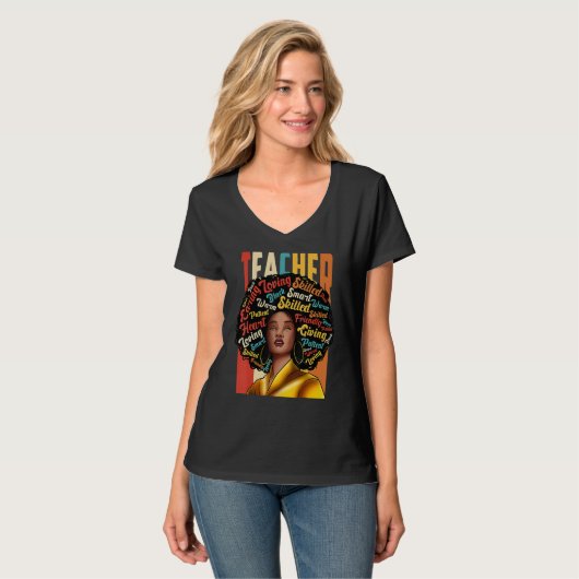 Black Woman Teacher Afro Black History Month_2 T-shirt (Voorkant volledig)