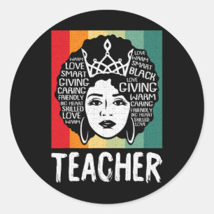 Black Woman Teacher Afro Retro Black History Month Ronde Sticker