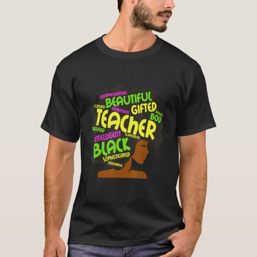 Black Woman Teacher Afro Retro Black History Month T-shirt (Voorkant)