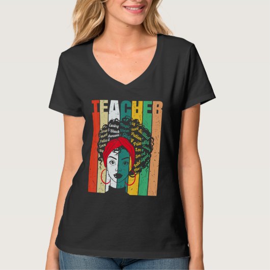 Black Woman Teacher Afro Retro Black History Month T-shirt (Voorkant)