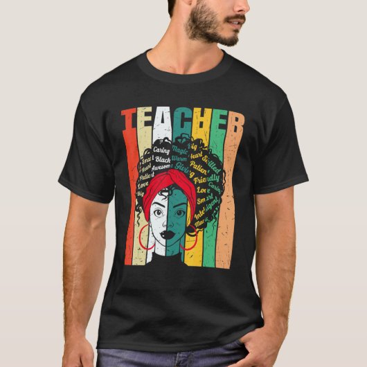 Black Woman Teacher Afro Retro Black History Month T-shirt (Voorkant)