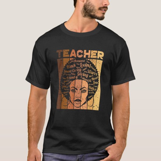 Black Woman Teacher Afro Retro Black History Month T-shirt (Voorkant)