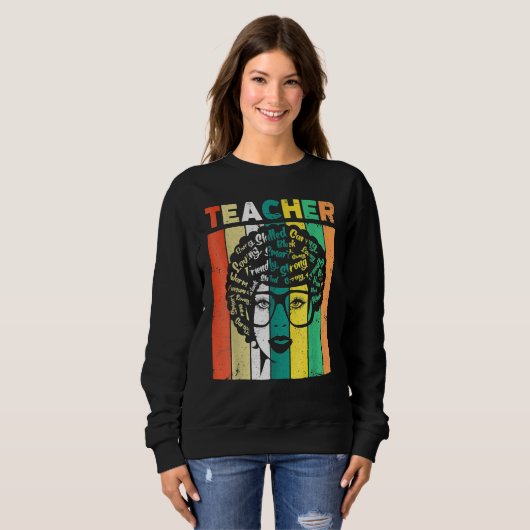 Black Woman Teacher Afro Retro Black History Month Trui (Voorkant volledig)