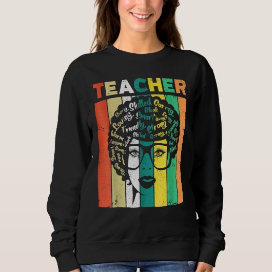 Black Woman Teacher Afro Retro Black History Month Trui (Voorkant)