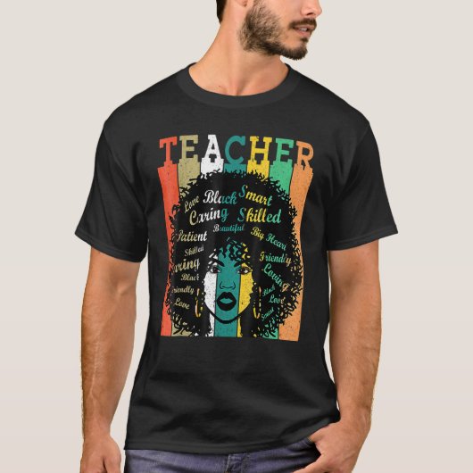 Black Woman Teacher Afro Retro Matching Black Hist T-shirt (Voorkant)