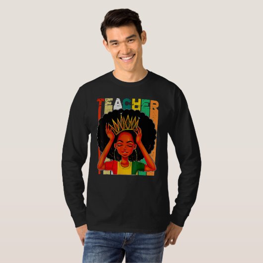 Black Woman Teacher Afro Retro Matching Black Hist T-shirt (Voorkant volledig)