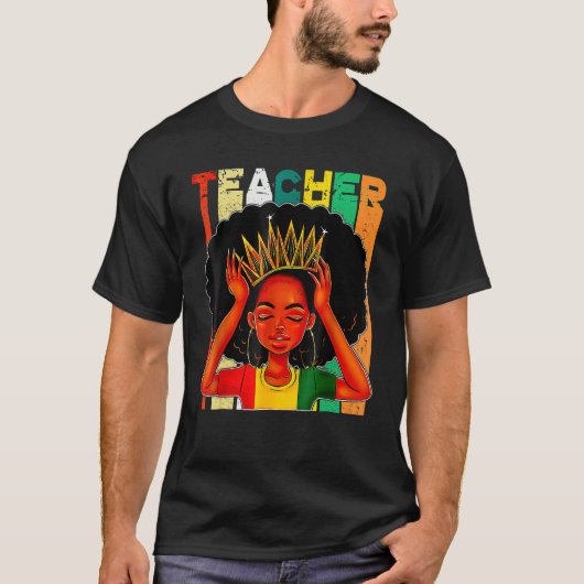 Black Woman Teacher Afro Retro Matching Black Hist T-shirt (Voorkant)