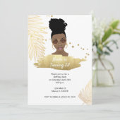 Black Woman w/Shades, Tropical Gold 21st Birthday Kaart (Staand voorkant)