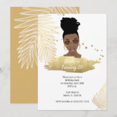 Black Woman w/Shades, Tropical Gold 21st Birthday Kaart (Voorkant / Achterkant)