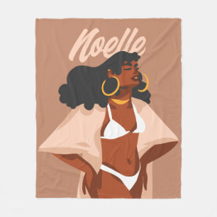 Black Woman, White Bikini, Beach Ready Fleece Deken