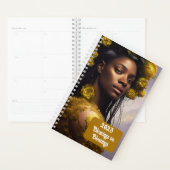 Black woman white roses and gold embellishments planner (Display)