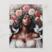 Black Woman With Doves Floral Art Briefkaart (Voorkant)