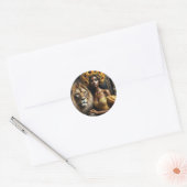 Black Woman With Lion Sunflower Crown Ronde Sticker (Envelop)