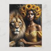 Black Woman With Lion Sunflower Leo Briefkaart (Voorkant)