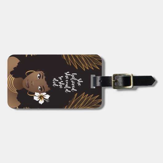 Black Woman, ze dacht dat ze kon, goud en zwart Bagagelabel (Voorkant horizontaal)