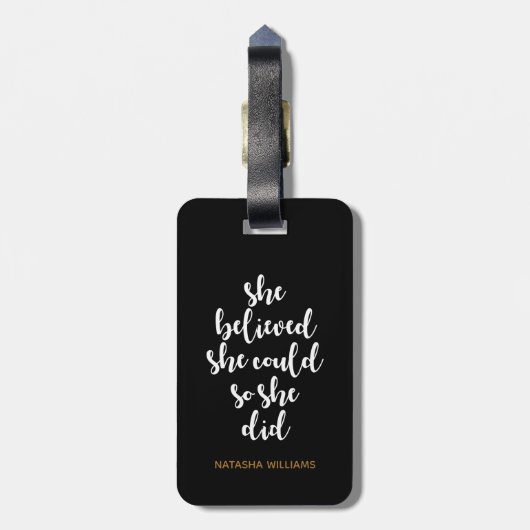 Black Woman, ze dacht dat ze kon, goud en zwart Bagagelabel (Achterkant verticaal)