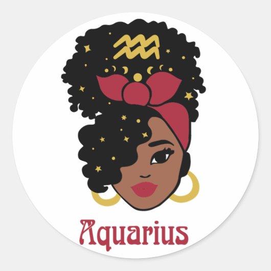 Black Woman Zodiac Aquarius Ronde Sticker (Voorkant)