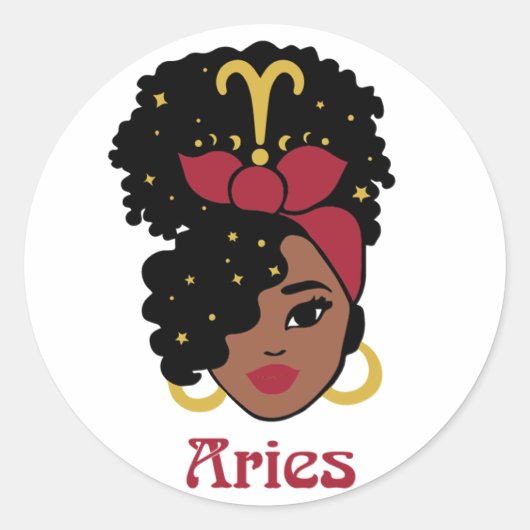 Black Woman Zodiac Aries Ronde Sticker (Voorkant)
