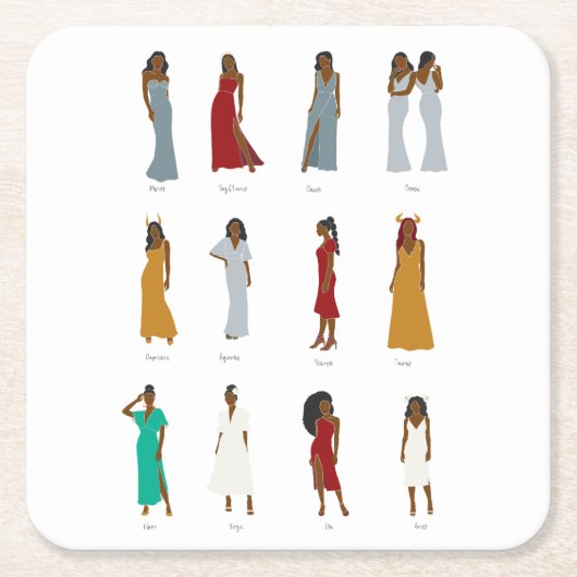 Black Woman Zodiac Astrology Kartonnen Onderzetters (Voorkant)