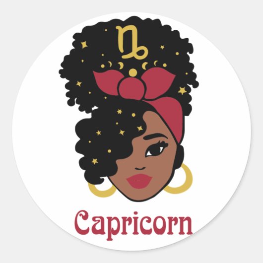 Black Woman Zodiac Capricorn Ronde Sticker (Voorkant)