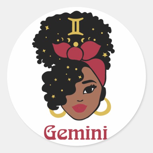 Black Woman Zodiac Gemini Ronde Sticker (Voorkant)