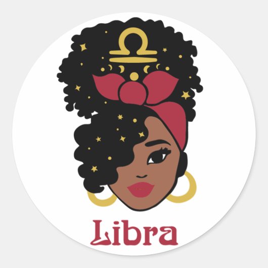 Black Woman Zodiac Libra Ronde Sticker (Voorkant)