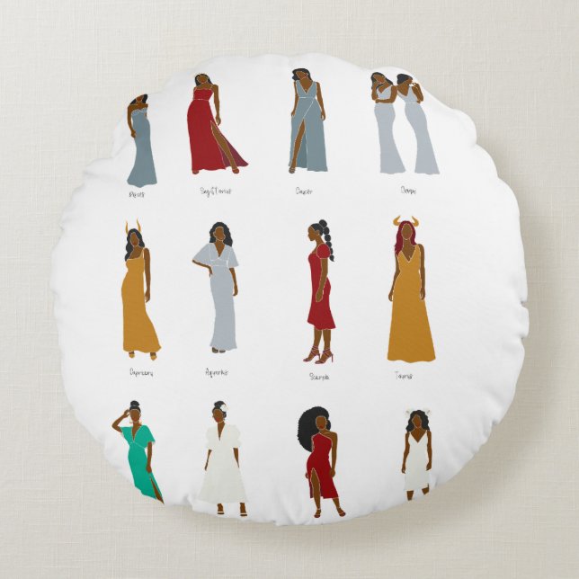 Black Woman Zodiac Pillow Rond Kussen (Voorkant)