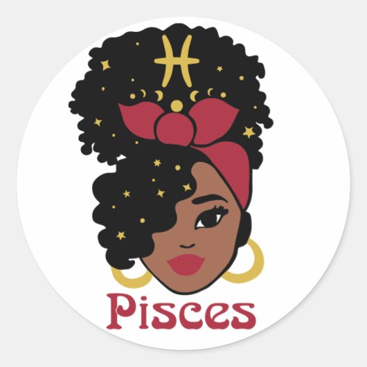 Black Woman Zodiac Pisces Ronde Sticker (Voorkant)