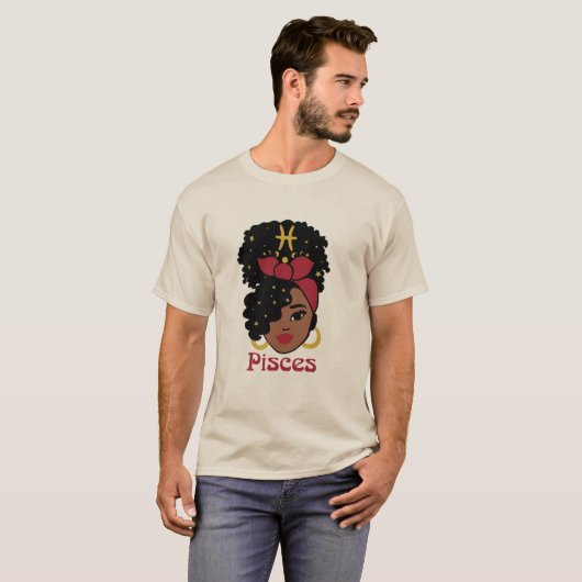 Black Woman Zodiac Pisces T-shirt (Voorkant volledig)
