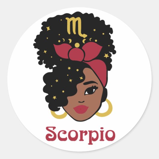 Black Woman Zodiac Scorpio Ronde Sticker (Voorkant)