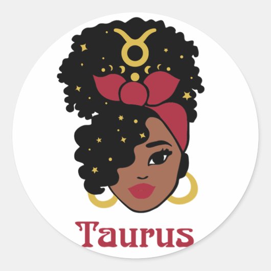 Black Woman Zodiac Taurus Ronde Sticker (Voorkant)
