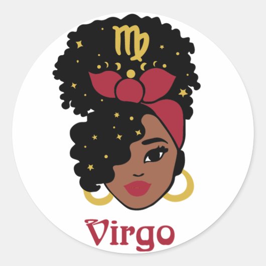 Black Woman Zodiac Virgo Ronde Sticker (Voorkant)