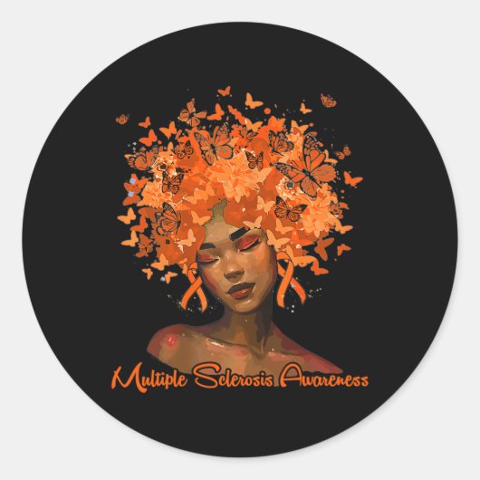 Black Women Queen Oranje Ribbon Multiple Sclerosis Ronde Sticker (Voorkant)