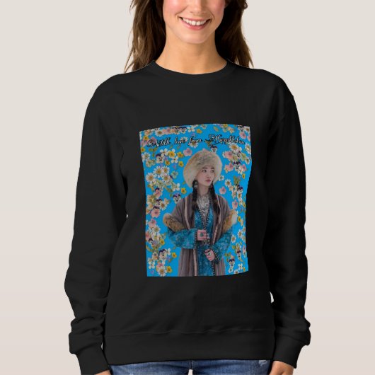 Black Women’s Sweatshirt with Kazakh Girl (Voorkant)
